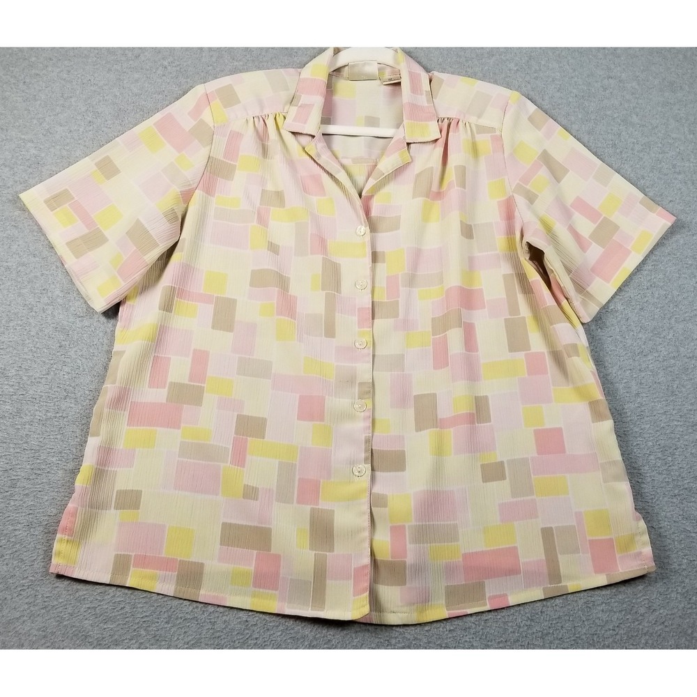 VTG ALLISON DALEY Button Up Shirt Womens 12P Petite 12 Geometric See Through Top